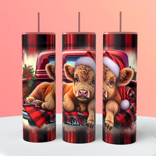 Red Plaid Christmas Cow Tumbler