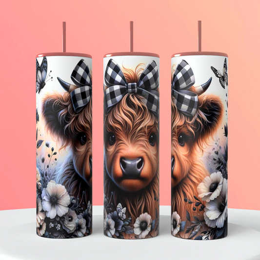 Black Plaid Baby Cow Tumbler